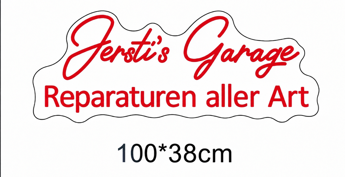 LED Neonschild: Jersti‘s Garage - RGBW - 100x38cm - Cut to Shape