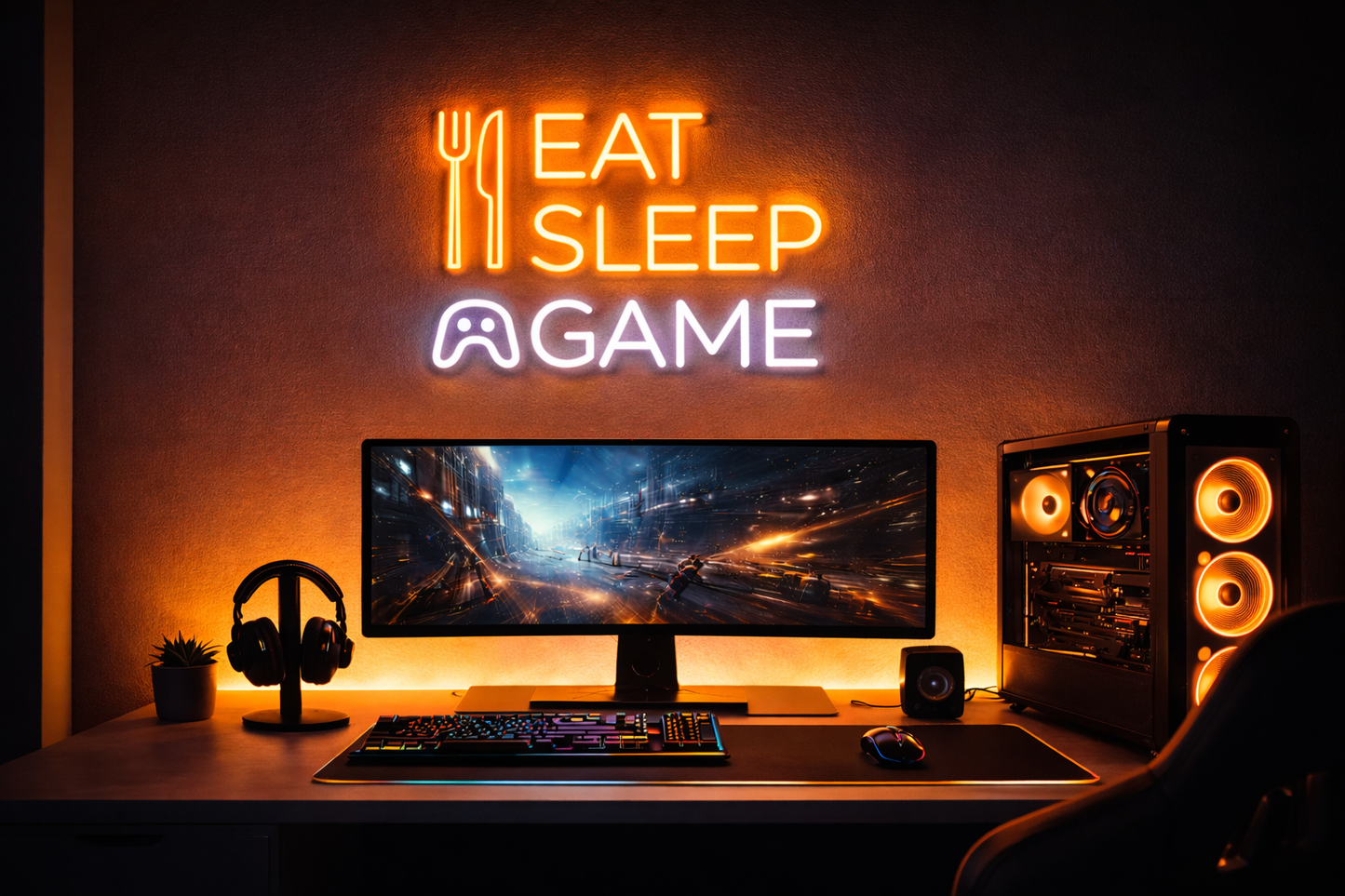 Dein Neonschild – Eat Sleep Game